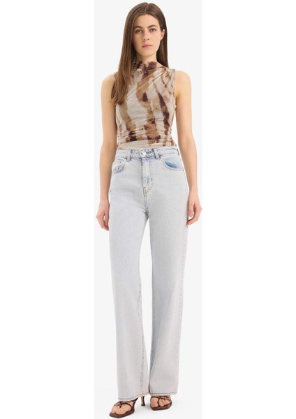 Yeni Sezon Slim Fit Dar Kesim Batik Bisiklet Yaka Tül Kolsuz Bluz indirimleri