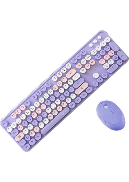 Plenfitul Mofii Sweet Serisi Renkli Kablosuz Klavye Mouse Set Türkçe Mor