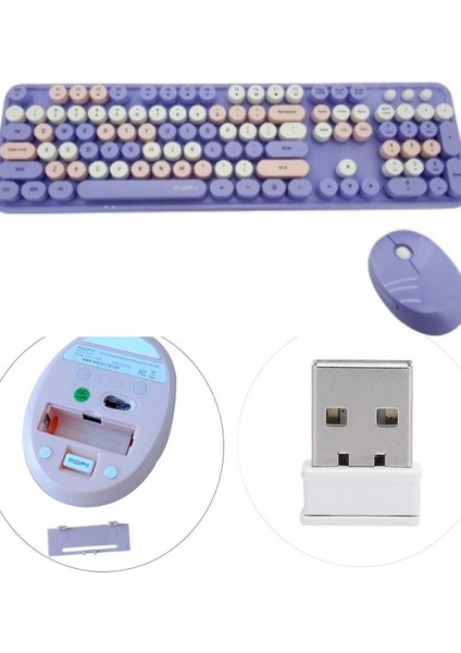 Plenfitul Mofii Sweet Serisi Renkli Kablosuz Klavye Mouse Set Türkçe Mor modelleri