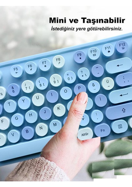 Plenfitul Mofii Sweet Serisi Renkli Kablosuz Klavye Mouse Set Türkçe Mavi modelleri