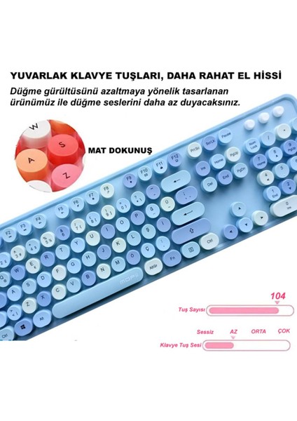 Plenfitul Mofii Sweet Serisi Renkli Kablosuz Klavye Mouse Set Türkçe Mavi fırsatları