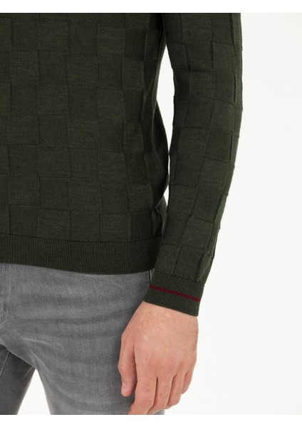 Erkek Haki Slim Fit Yün Karışımlı Bisiklet Yaka Triko Kazak 50258883-VR027