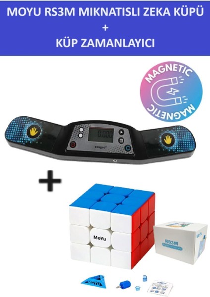 Moyu RS3M Profesyonel Speed Cube ve Küp Zamanlayıcı Seti - 3x3 Zeka Sabır Küpü ve Zamanlayıcı