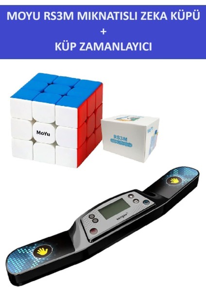 Moyu RS3M Profesyonel Speed Cube ve Küp Zamanlayıcı Seti - 3x3 Zeka Sabır Küpü ve Zamanlayıcı
