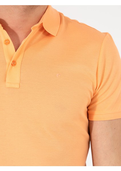Erkek Turuncu Polo Yaka Slim Fit Basic Merserize T-shirt 50265364-VR181