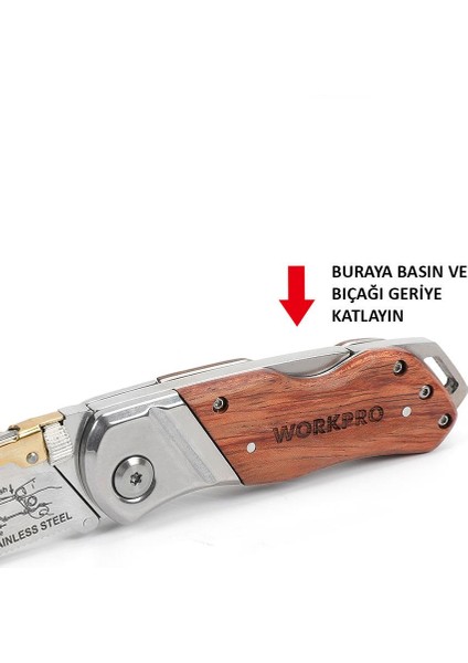 WP211014 Ağır Hizmet Paslanmaz Çelik/ahşap Gövde Katlanır Rötuş Maket Bıçağı + 10 Adet Yedek Bıçak