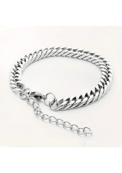Çelik Bileklik Sık Örgü Zincir Model Titanyum 0.6 mm Genişlik 19 cm Gümüş Silver