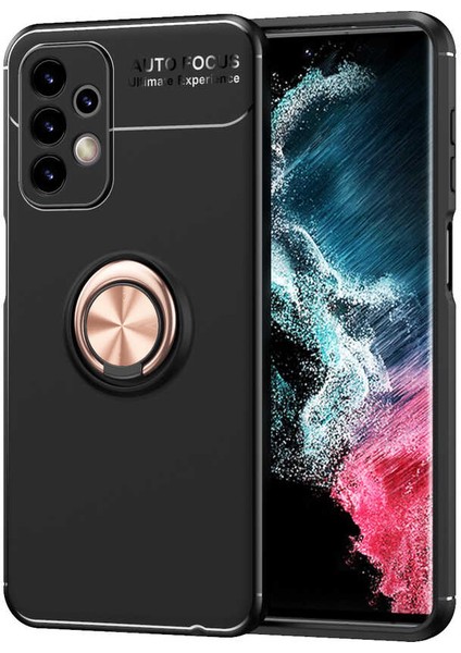Samsung Galaxy A23 Kılıf Siyah-Gold Draco Yüzüklü Silikon Orijinal Esnek Ince Geliştirilmiş Dayanıklı Darbe Karşıtı Yeni Nesil Tasarım (Samsung Galaxy A23, Siyah-Gold)