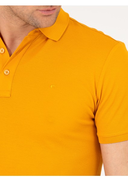 Erkek Koyu Sarı Polo Yaka Slim Fit Basic Merserize T-shirt 50265364-VR094