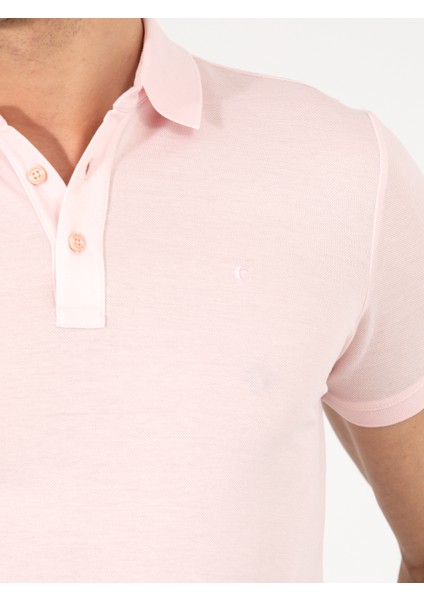 Erkek Pembe Polo Yaka Slim Fit Basic Merserize T-shirt 50265364-VR050