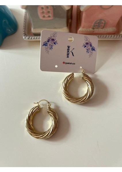 Gold Renk Kalın Halka Küpe – Orta Boy, Klips Kapama Küpe