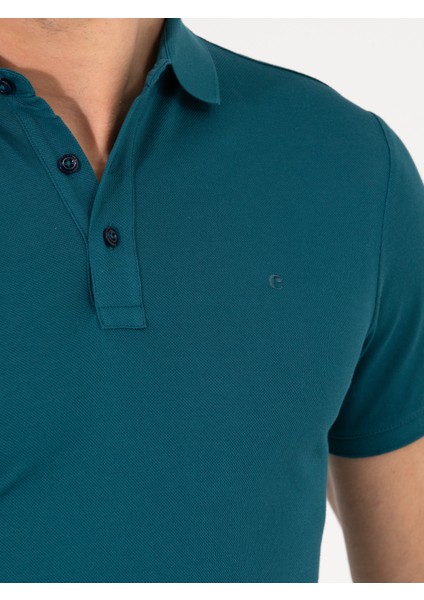 Erkek Zümrüt Polo Yaka Slim Fit Basic Merserize T-shirt 50265364-VR055