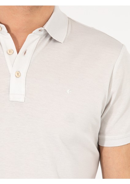 Erkek Açık Gri Polo Yaka Slim Fit Basic Merserize T-Shirt 50265364-VR001