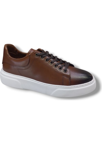 GR0310 Hakiki Özel Yapım Floter Deri Yüksek Eva Taban Kahverengi Sneakers Erkek Ayakkabı
