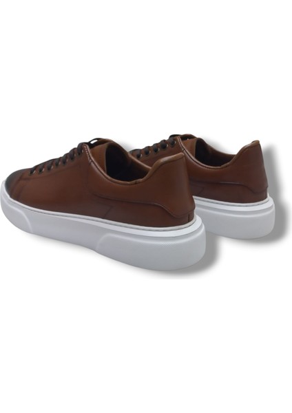 GR0310 Hakiki Özel Yapım Floter Deri Yüksek Eva Taban Kahverengi Sneakers Erkek Ayakkabı