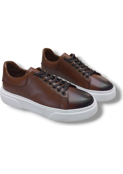 GR0310 Hakiki Özel Yapım Floter Deri Yüksek Eva Taban Kahverengi Sneakers Erkek Ayakkabı