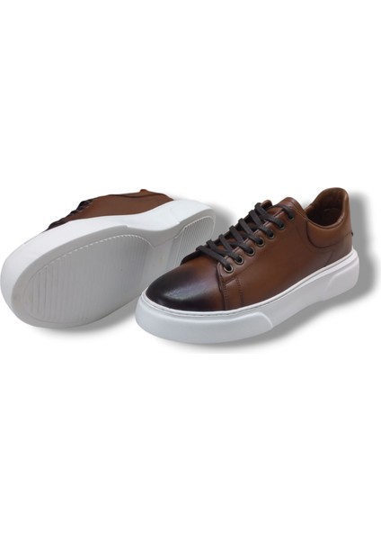 GR0310 Hakiki Özel Yapım Floter Deri Yüksek Eva Taban Kahverengi Sneakers Erkek Ayakkabı