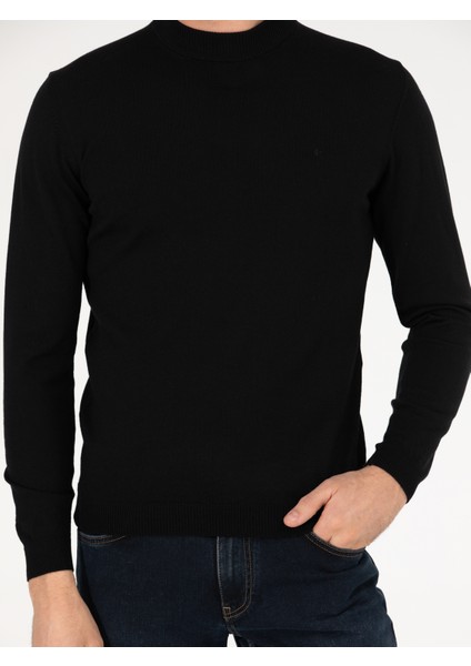 Erkek Siyah Regular Fit Çeyrek Balıkçı Yaka Basic Triko Kazak 50257271-VR046