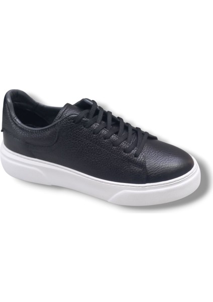 GR0309 Hakiki Özel Yapım Floter Deri Yüksek Eva Taban Siyah Sneakers Erkek Ayakkabı