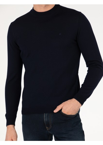 Erkek Lacivert Regular Fit Çeyrek Balıkçı Yaka Basic Triko Kazak 50257271-VR033