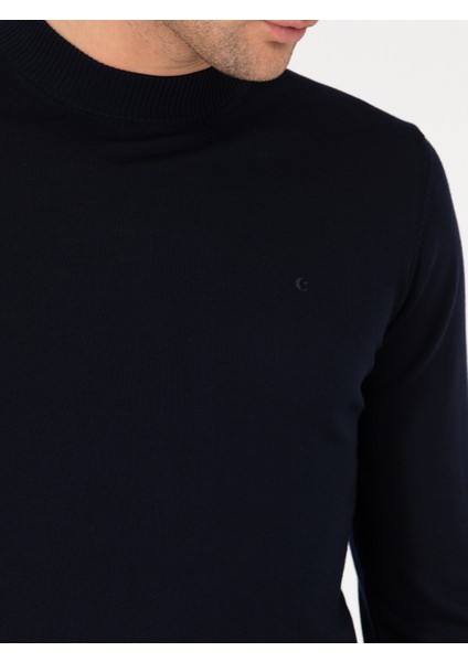 Erkek Lacivert Regular Fit Çeyrek Balıkçı Yaka Basic Triko Kazak 50257271-VR033