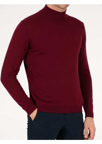 Erkek Bordo Regular Fit Yarım Balıkçı Basic Triko Kazak 50257265-VR014