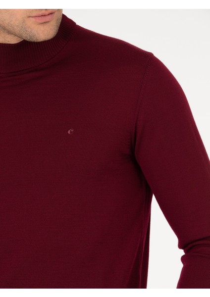 Erkek Bordo Regular Fit Yarım Balıkçı Basic Triko Kazak 50257265-VR014