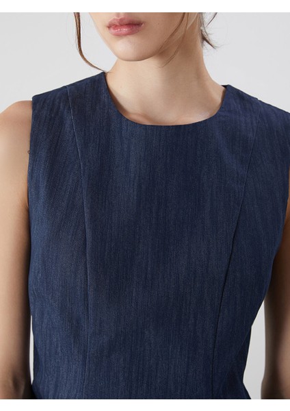Yeni Sezon Bisiklet Yaka Peplum Jean Bluz - S5P226Z8 modelleri