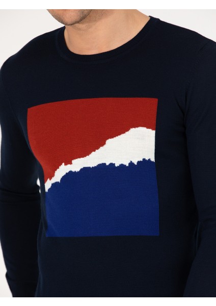 Erkek Lacivert Slim Fit Bisiklet Yaka Triko Kazak 50259300-VR033