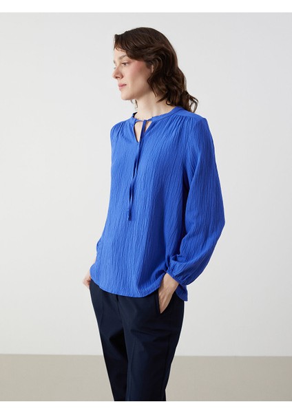 Yeni Sezon Baglamali Yaka Dokulu Oversize Kadin Bluz - S5FR12Z8