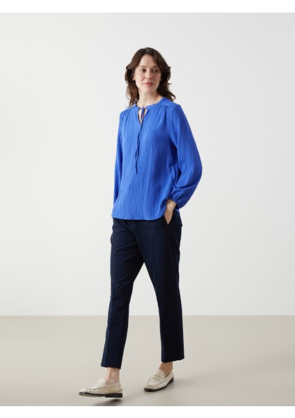 Yeni Sezon Baglamali Yaka Dokulu Oversize Kadin Bluz - S5FR12Z8