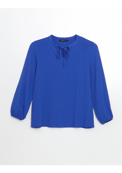 Yeni Sezon Baglamali Yaka Dokulu Oversize Kadin Bluz - S5FR12Z8