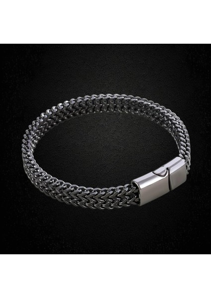 Çelik Bileklik Çift Taraflı Kullanılabilen Titanyum Model 0.8 mm Genişlik 21 cm Uzunluk Grimsi Siyah fırsatları