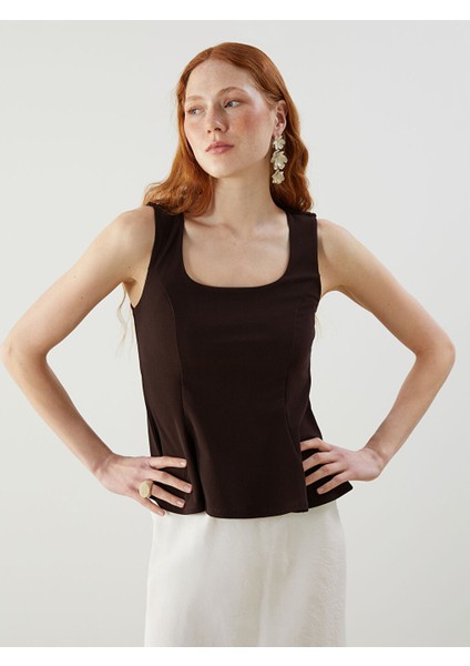 Yeni Sezon Kare Yaka Peplum Bluz - S5PA86Z8