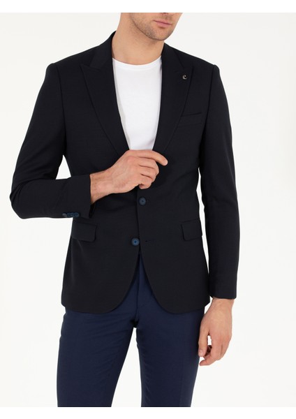 Erkek Lacivert Slim Fit Yün Karışımlı Ceket 50264771-VR033