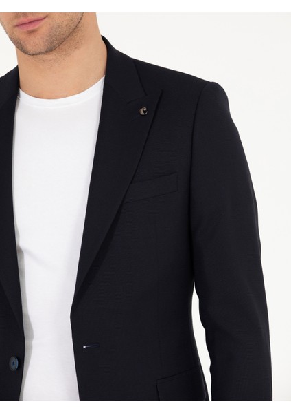 Erkek Lacivert Slim Fit Yün Karışımlı Ceket 50264771-VR033