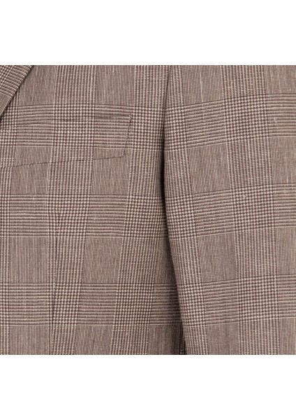 Erkek Kahverengi Slim Fit Keten Karışımlı Ceket 50265204-VR029