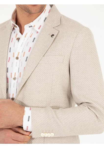 Erkek Bej Slim Fit Keten Karışımlı Ceket 50264773-VR011
