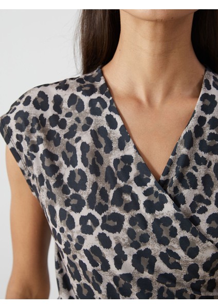 Yeni Sezon Kruvaze Yaka Leopar Desenli Kadin Bluz - S5JS71Z8