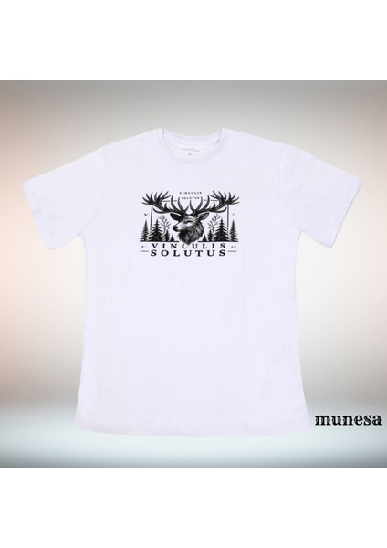 Yuvarlaka Yaka %100 Geyik Baskılı Siyah Erkek T-Shirt