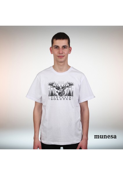Yuvarlaka Yaka %100 Geyik Baskılı Siyah Erkek T-Shirt fiyatları