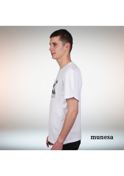Yuvarlaka Yaka %100 Geyik Baskılı Siyah Erkek T-Shirt modelleri