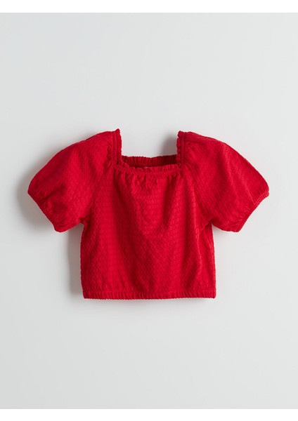 Yeni Sezon Kare Yaka Dokulu Kiz Cocuk Crop Bluz - S5CC74Z4