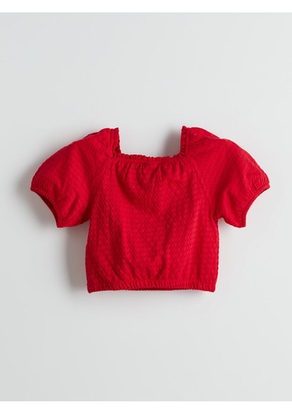 Yeni Sezon Kare Yaka Dokulu Kiz Cocuk Crop Bluz - S5CC74Z4