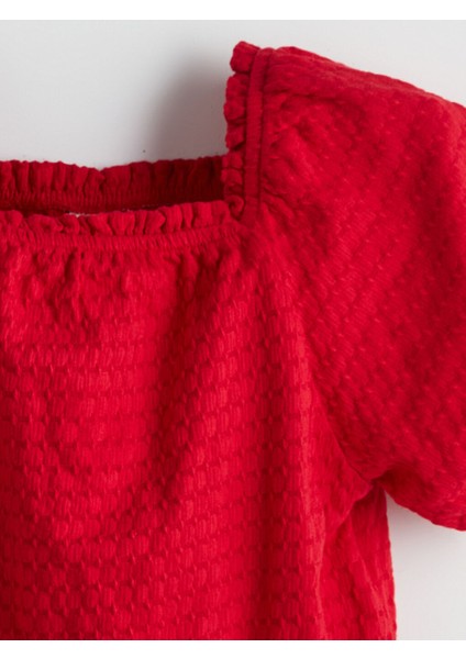 Yeni Sezon Kare Yaka Dokulu Kiz Cocuk Crop Bluz - S5CC74Z4