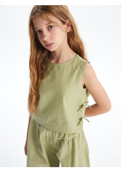 Yeni Sezon Bisiklet Yaka Fiyonk Detayli Kiz Cocuk Crop Bluz - S5ER94Z4