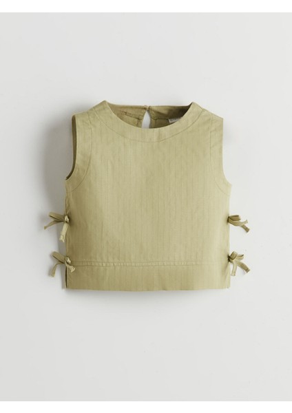 Yeni Sezon Bisiklet Yaka Fiyonk Detayli Kiz Cocuk Crop Bluz - S5ER94Z4