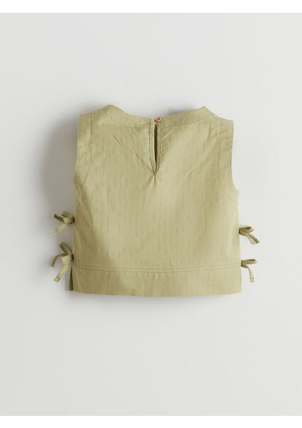 Yeni Sezon Bisiklet Yaka Fiyonk Detayli Kiz Cocuk Crop Bluz - S5ER94Z4