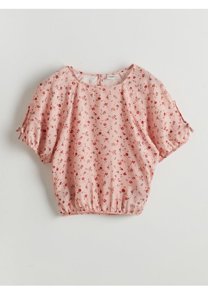 Yeni Sezon Bisiklet Yaka Cicekli Kiz Cocuk Crop Bluz - S5N212Z4