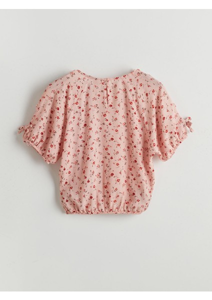 Yeni Sezon Bisiklet Yaka Cicekli Kiz Cocuk Crop Bluz - S5N212Z4